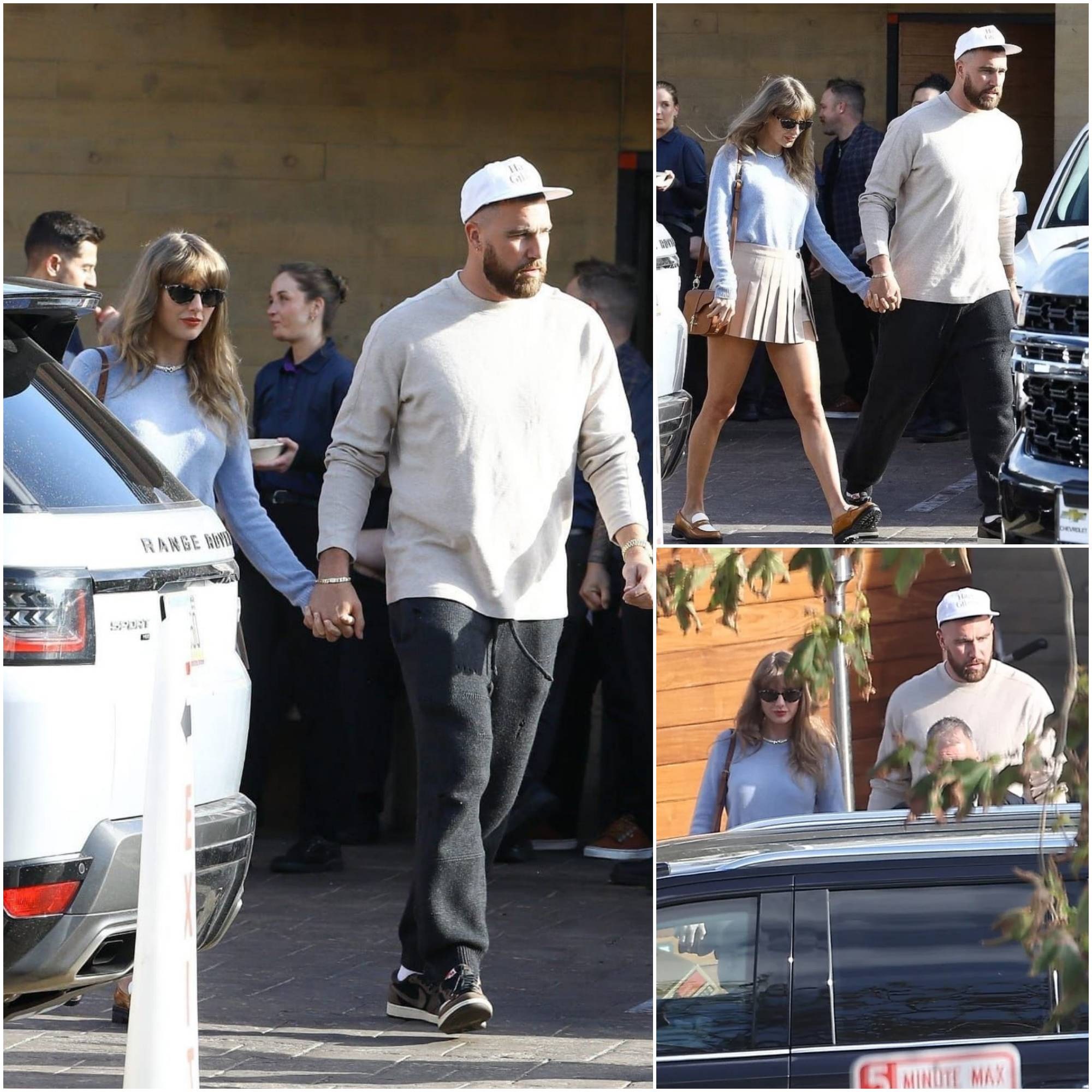 Taylor Swift holds hands with boyfriend Travis Kelce as they enjoy a